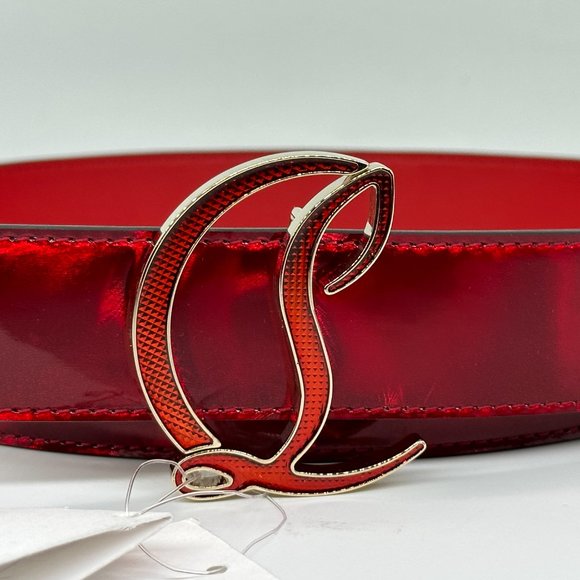 Christian Louboutin Women CL Logo Buckle Patent Leather Belt Loubi Red main image 6